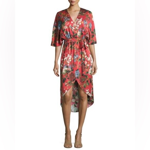 Alice + Olivia Dresses & Skirts - Alice + Olivia Clarine Silk Red Dress Floral Wrap Size 6